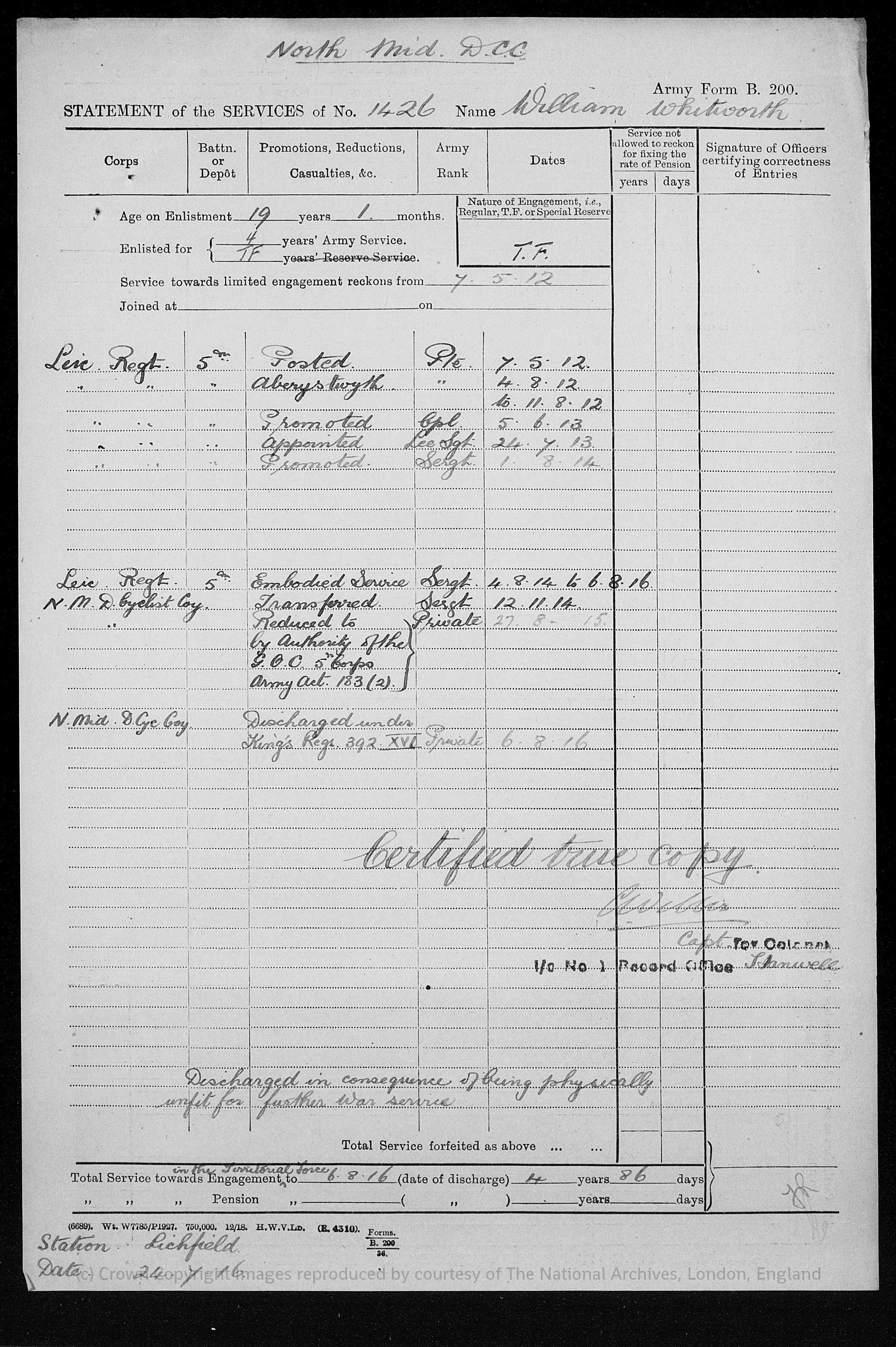 William Whitworth Army Record 3
